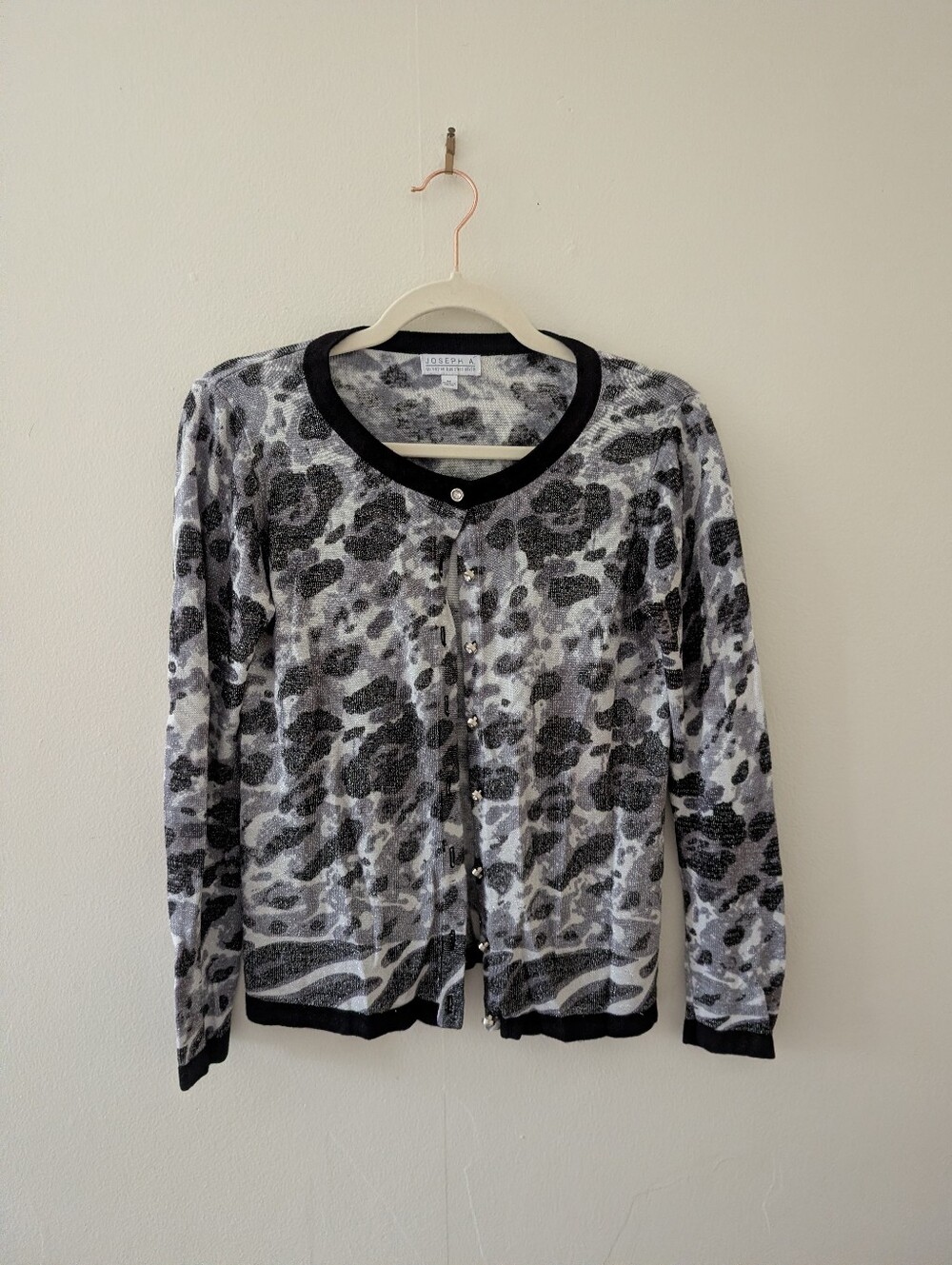 Joseph A Grey Leopard Print Sparkle Cardigan Size M